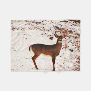 Buck Deer in the Snow Fleece Blanket