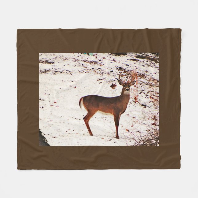 Buck Deer in the Snow Fleece Blanket (Front (Horizontal))