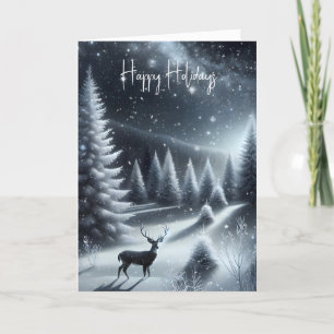 Buck Deer In Winter Forest Holiday Card