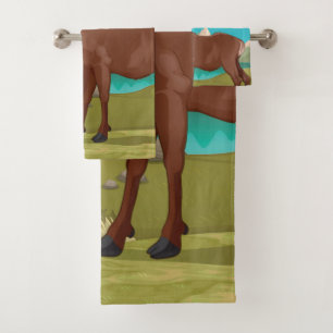 Buck Deer Mountain Scene Bath Towel Set