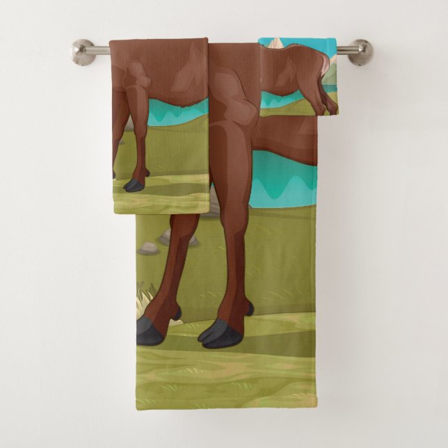 Buck Deer Mountain Scene Bath Towel Set (Insitu)