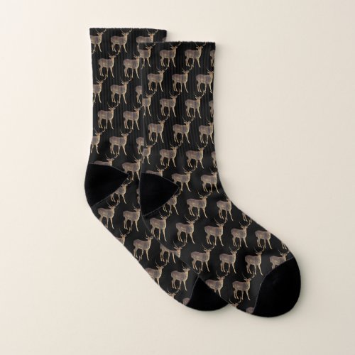 buck deer on black background socks