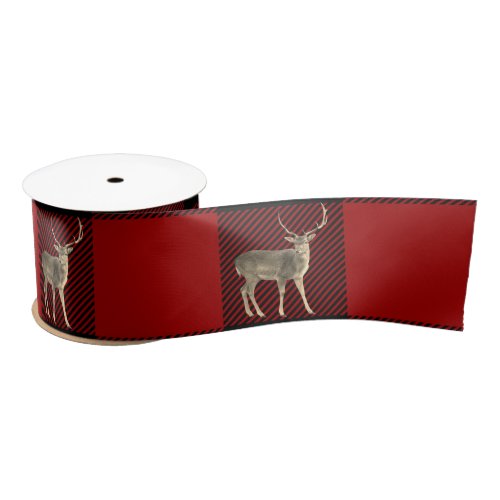 Buck Deer on Buffalo Plaid Satin Ribbon