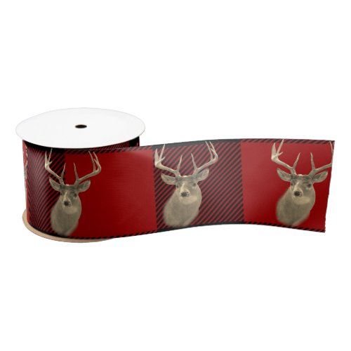 Buck Deer on Buffalo Plaid Satin Ribbon