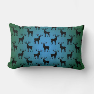 Buck Deer Pattern on Blue Green Lumbar Pillow