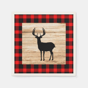 Buck Deer Silhouette Buffalo Plaid Wood Napkins
