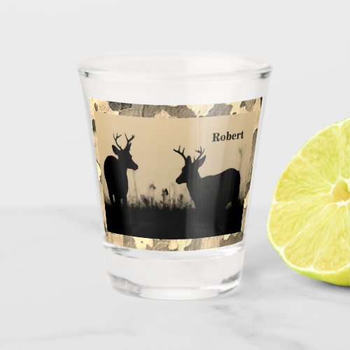 Buck Deer Silhouette Camo Trim Personalized Shot Glass