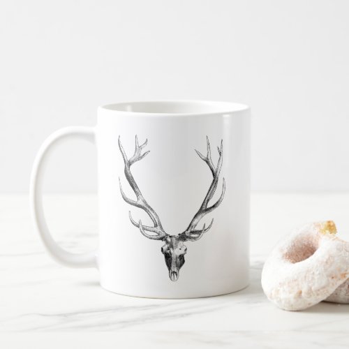 buck deer skull vintage animal art illustration coffee mug