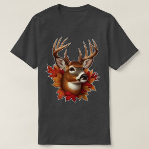 Buck Deer Surrounded by Autumn Leaves T-Shirt