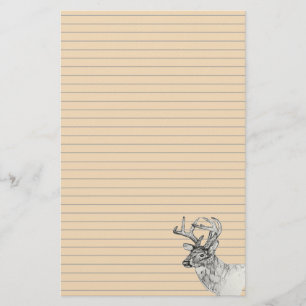 Buck Deer Wildlife Ink Drawing Animal Lined Stationery