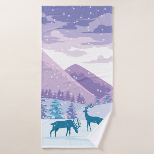 Buck Deer Winter Scene Bath Towel