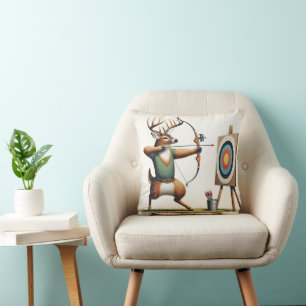 Buck Deer With Bow and Arrow Throw Pillow