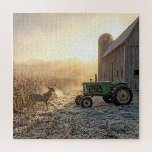 Buck Deer with Green Farm Tractor Jigsaw Puzzle