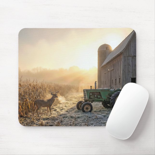 Buck Deer with Green Farm Tractor Mouse Pad (With Mouse)