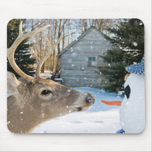 buck deer with snowman mouse pad