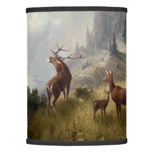Buck  Doe Deer Herd In Forest Landscape Art Lamp Shade