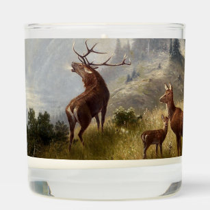 Buck & Doe Deer Herd In Forest Landscape Scented Candle