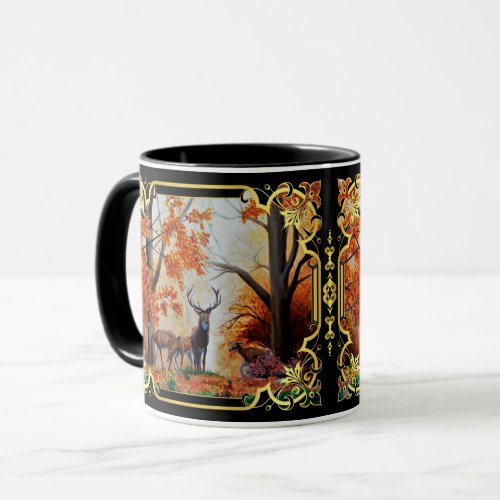 Buckdoe deer in Autumn forestfancy design Mug