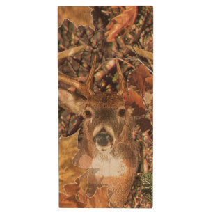 Buck Fall Camouflage White Tail Deer on a Wood Flash Drive