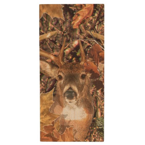 Buck Fall Camouflage White Tail Deer on a Wood Flash Drive
