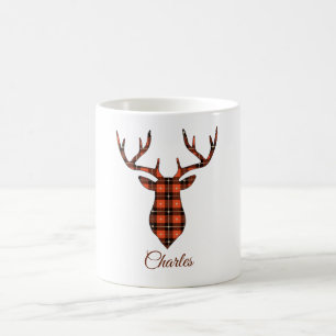 Buck Head Personalize Red and Black Plaid Coffee Mug