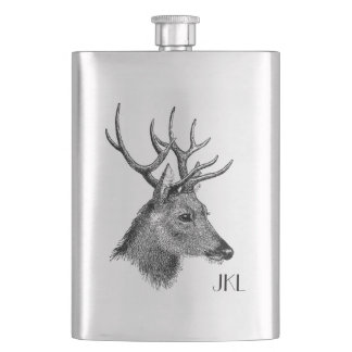 Buck Head with Monogram Flask