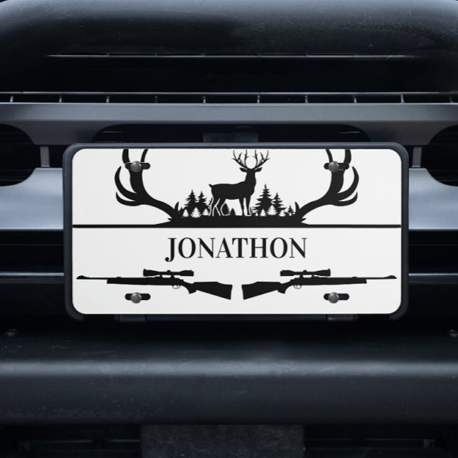 Buck Hunter Manly Hunting Add Name Silhouette License Plate (Creator Uploaded)