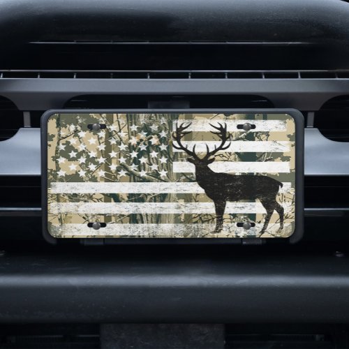 Buck Hunter Manly Hunting Deer Flag Camouflage  License Plate