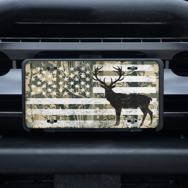 Buck Hunter Manly Hunting Deer Flag Camouflage  License Plate (Creator Uploaded)