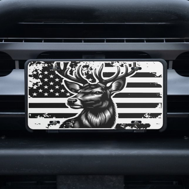 Buck Hunter Manly Hunting Deer Flag Silhouette License Plate (Creator Uploaded)