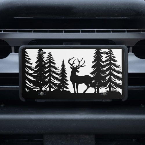 Buck Hunter Manly Hunting Deer Woods Silhouette License Plate