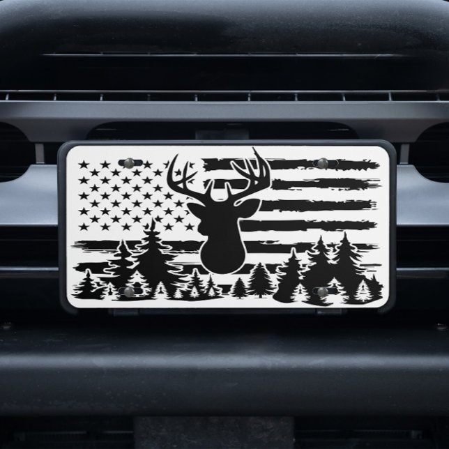 Buck Hunter Manly Hunting Deer Woods Silhouette License Plate (Creator Uploaded)