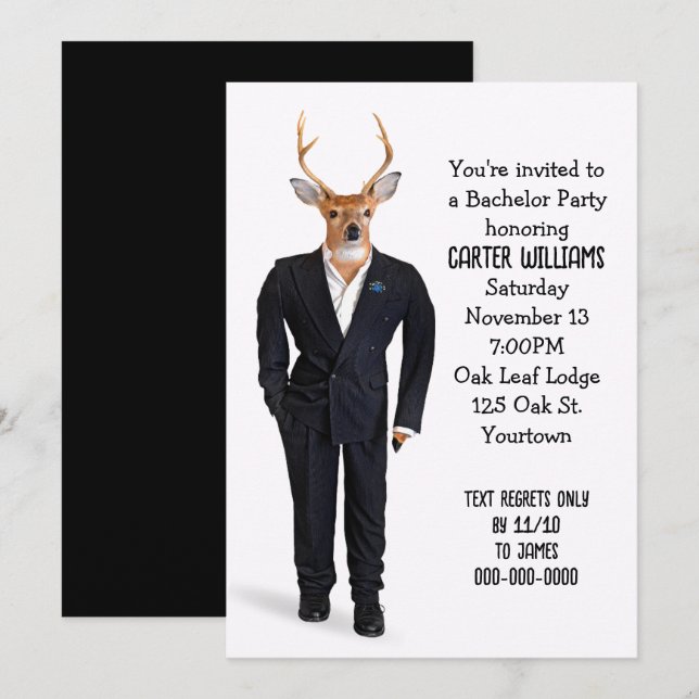 Buck In a Tuxedo for Bachelor Party Invitation (Front/Back)