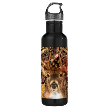 Buck In Camo White Tail Deer Stainless Steel Water Bottle by TigerDen at Zazzle