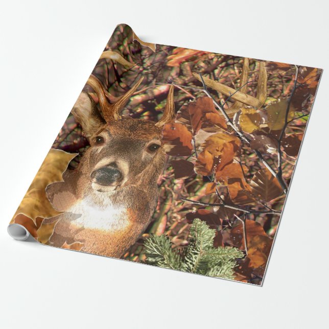 Buck in Camo White Tail Deer Wrapping Paper (Unrolled)