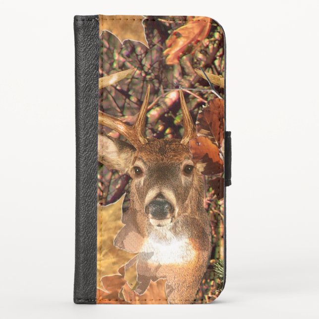 Buck in Camouflage White Tail Deer iPhone Wallet Case (Front)