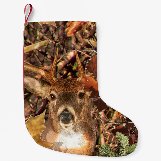 Buck in Camouflage White Tail Deer Small Christmas Stocking (Front)
