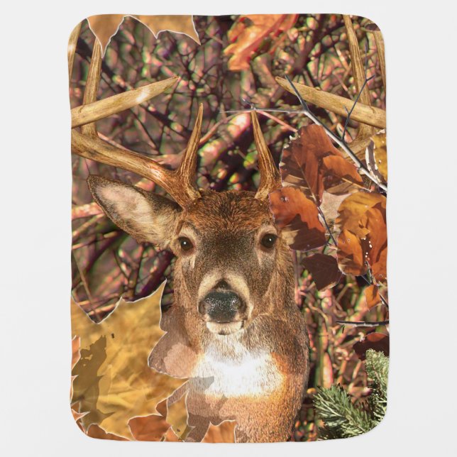 Buck in Camouflage White Tail Deer Swaddle Blanket (Front)