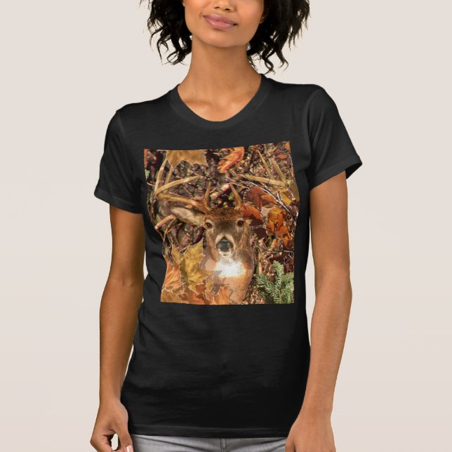 Buck in Camouflage White Tail Deer T-Shirt (Front)