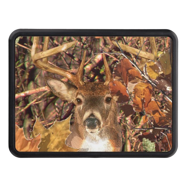 Buck in Camouflage White Tail Deer Trailer Hitch Cover (Front)