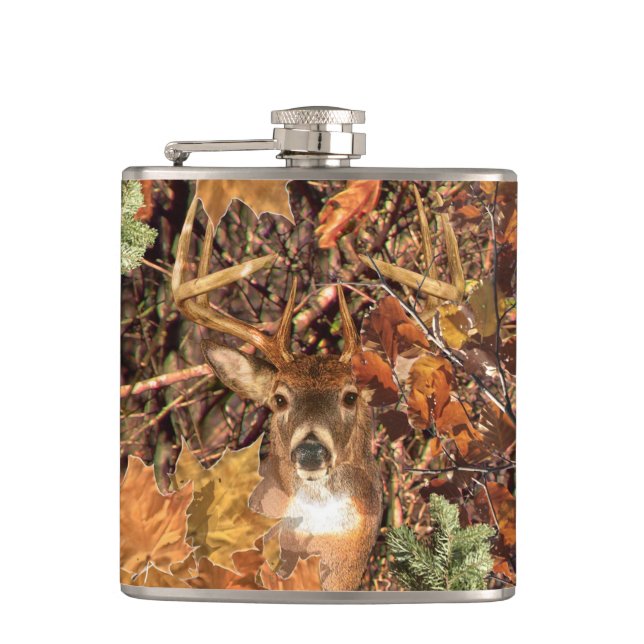 Buck in Fall Camo White Tail Deer Flask (Front)