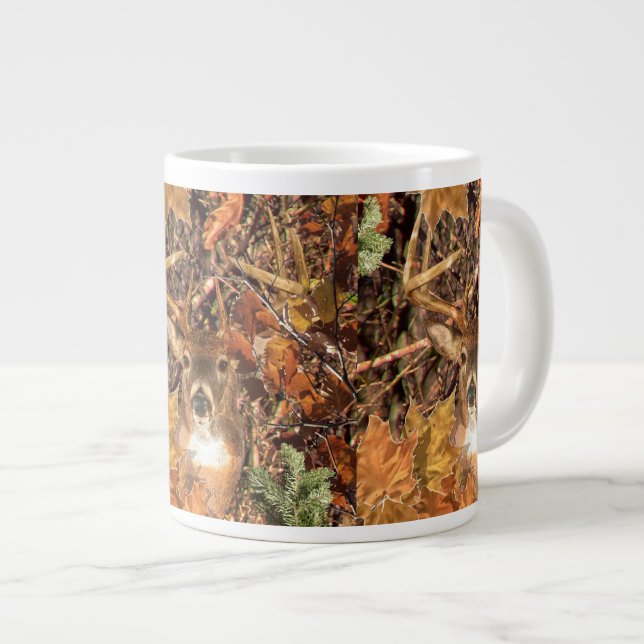 Buck in Fall Camo White Tail Deer Giant Coffee Mug (Front Right)