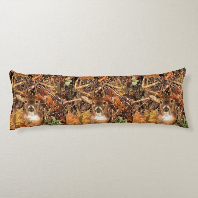 Buck in Fall season scene White Tail Deer Body Pillow (Back)