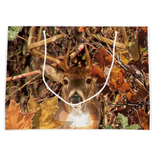 Buck in Fall season scene White Tail Deer Large Gift Bag