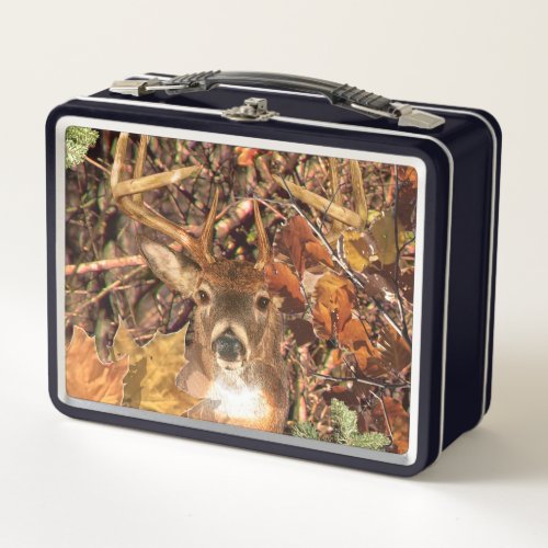Buck in Fall season scene White Tail Deer Metal Lunch Box