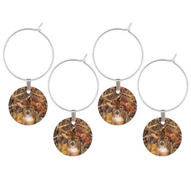 Buck in Fall season scene White Tail Deer Wine Charm (Staggered)