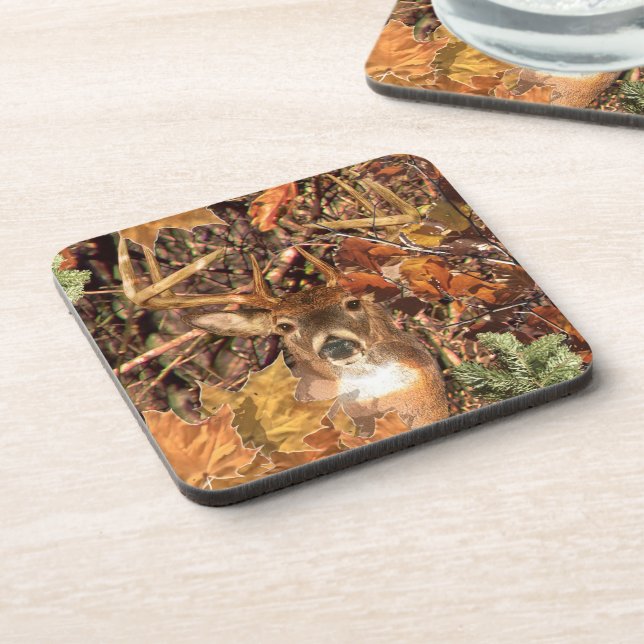 Buck in Hunter Camo White Tail Deer Drink Coaster (Left Side)