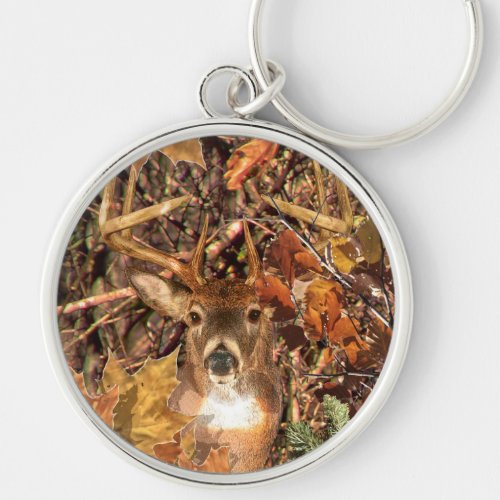 Buck in Hunter Camo White Tail Deer Keychain