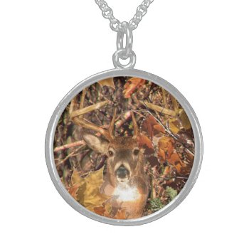 Buck In Hunter Camo White Tail Deer Sterling Silver Necklace by TigerDen at Zazzle