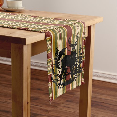 Buck In Mountain Trees Nature Landscape Silhouette Long Table Runner